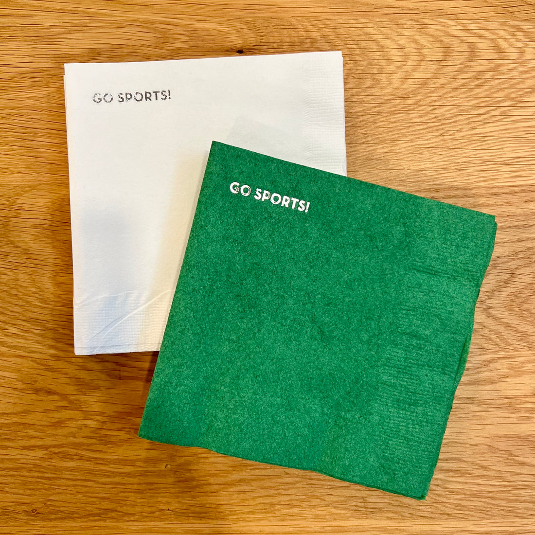 Green/White &quot;Go Sports!&quot; Cocktail Napkin