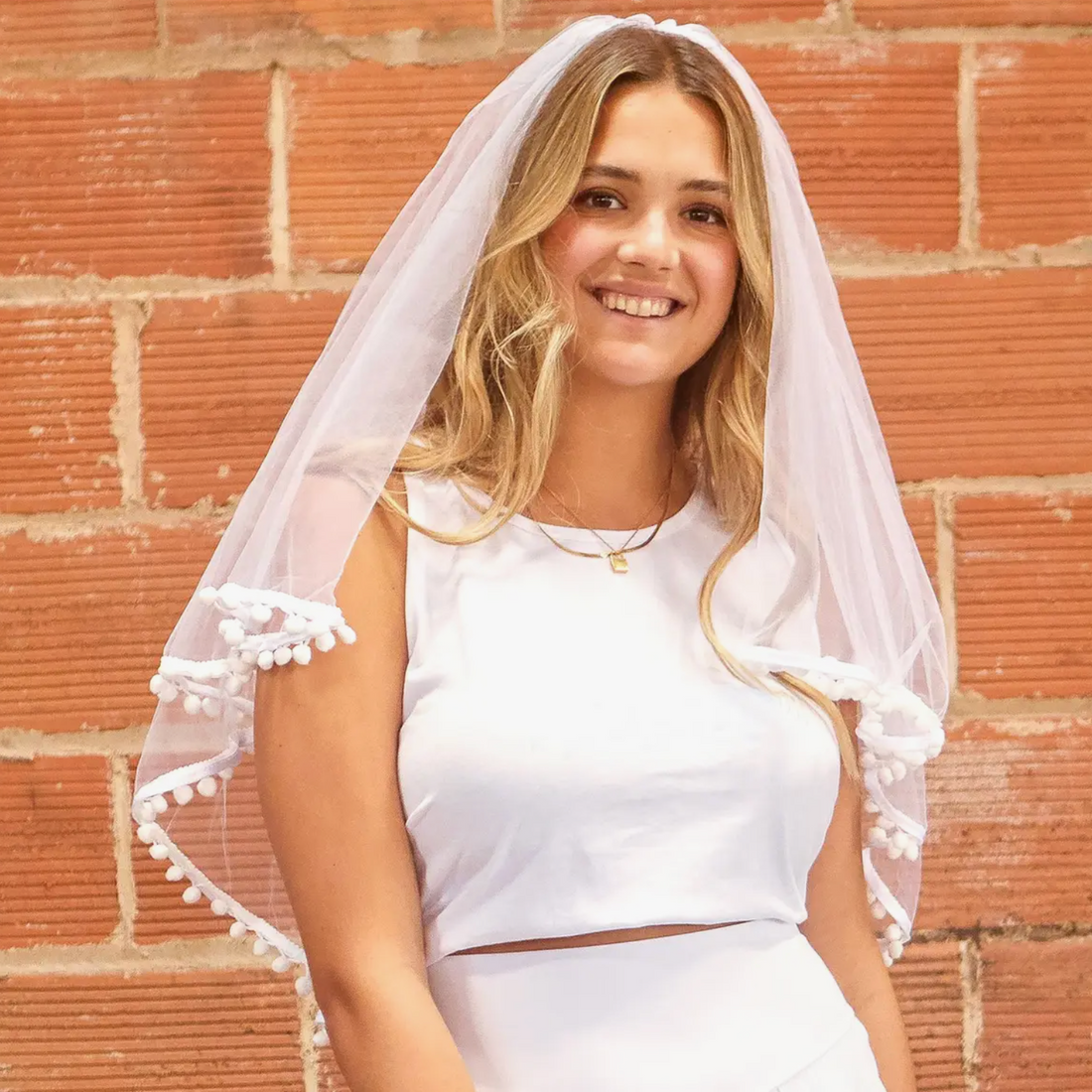 White Pom Pom Veil