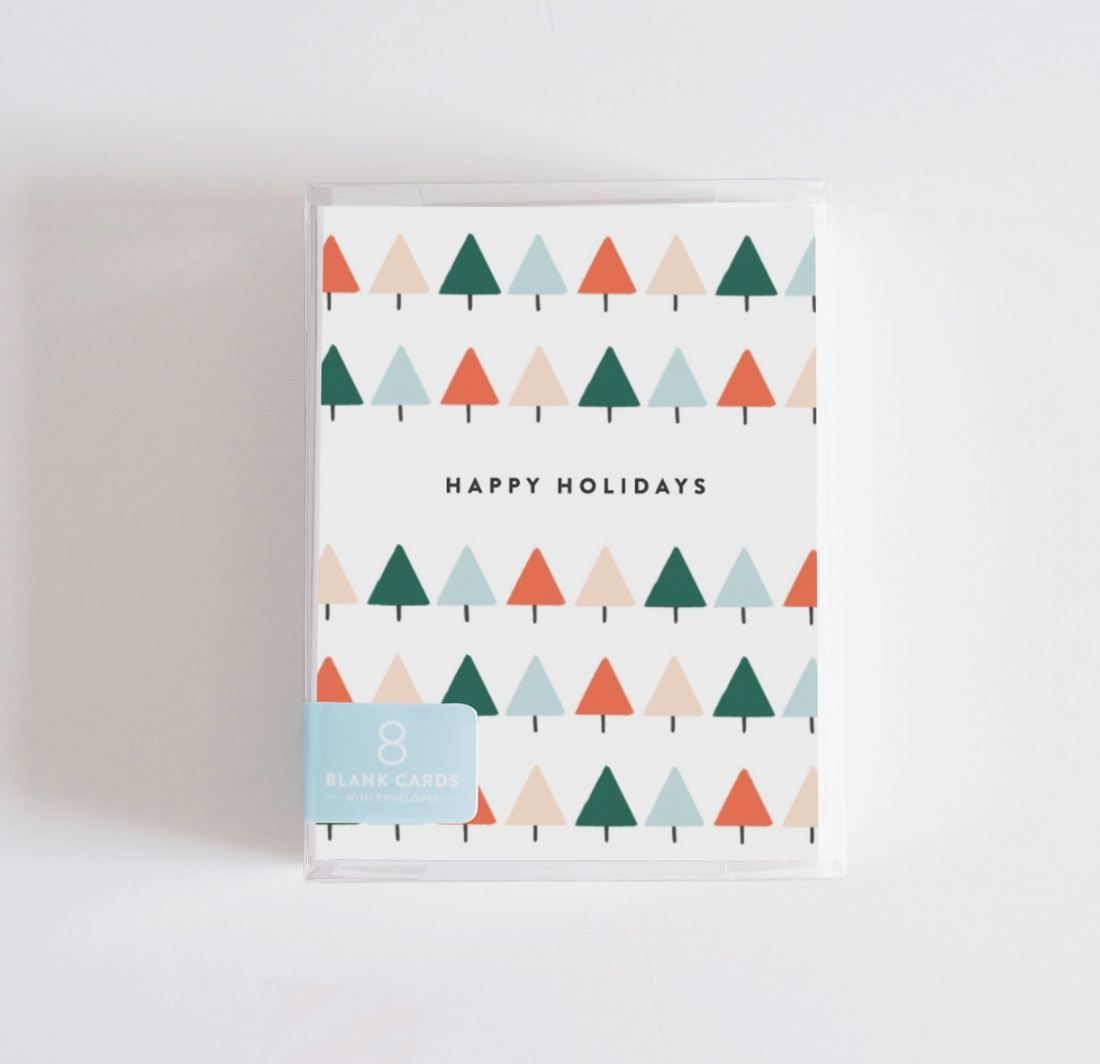 Happy Holidays Geo Tree Cards - Box Set of 8