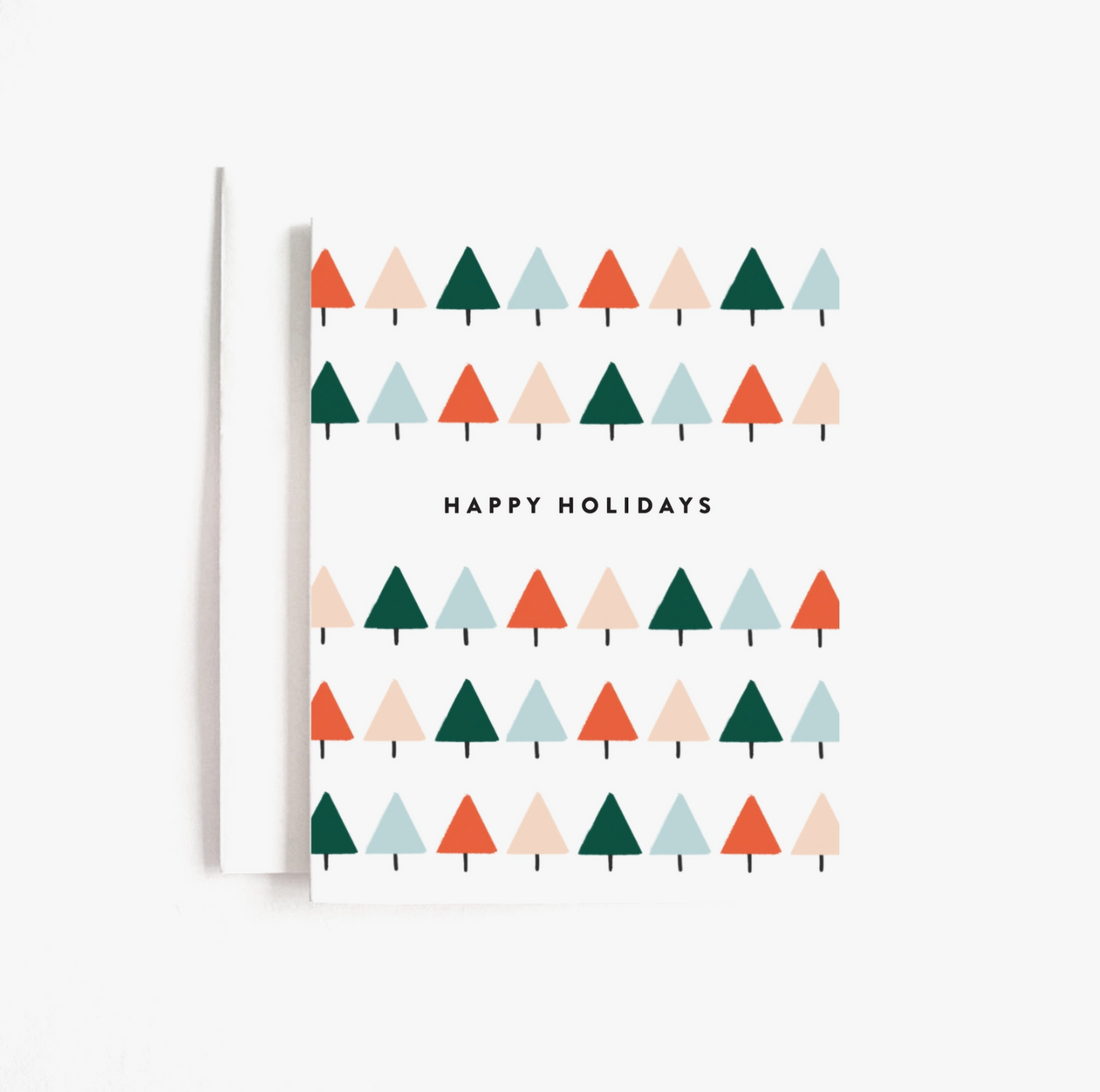 Happy Holidays Geo Tree Cards - Box Set of 8