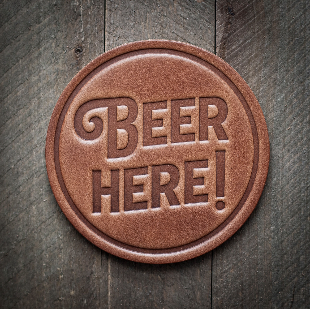 Beer Here! Leather Coaster