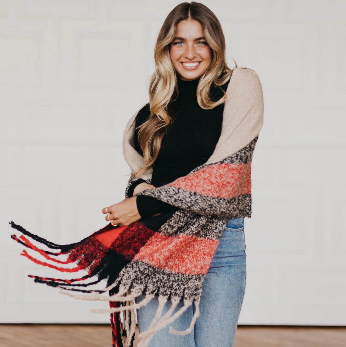 Red &amp; Black Fringe Scarf