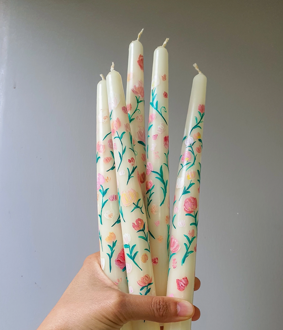 Hand Painted Rose Taper Candle