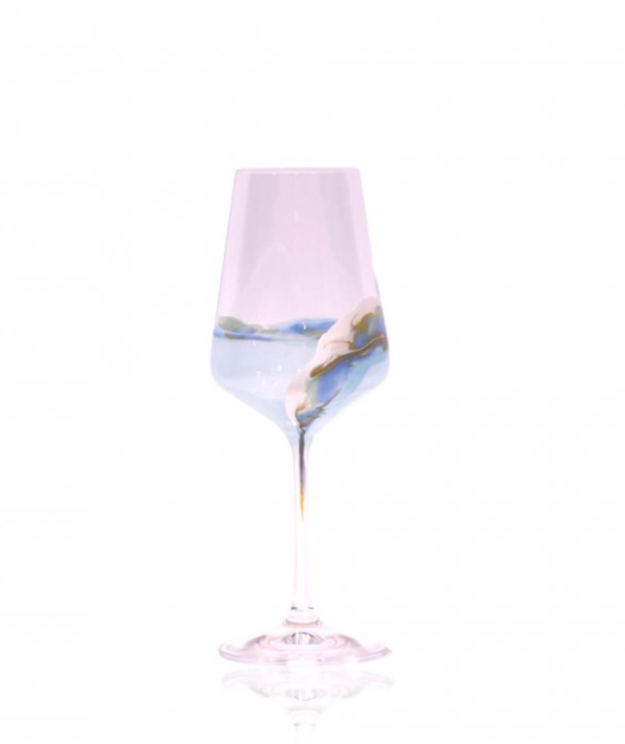 Set of 2 Hand Painted Wine Glass in Ocean