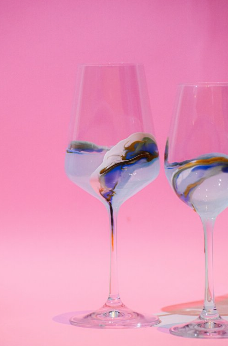 Set of 2 Hand Painted Wine Glass in Ocean