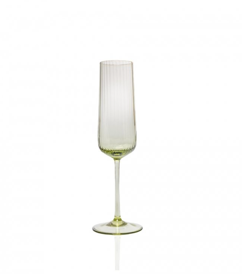 Set of 2 Ripple Champagne Flutes in Green
