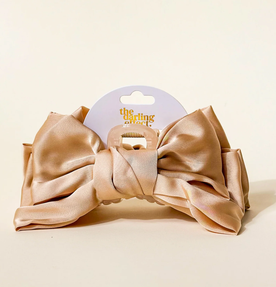 Beige Satin Bow Clip