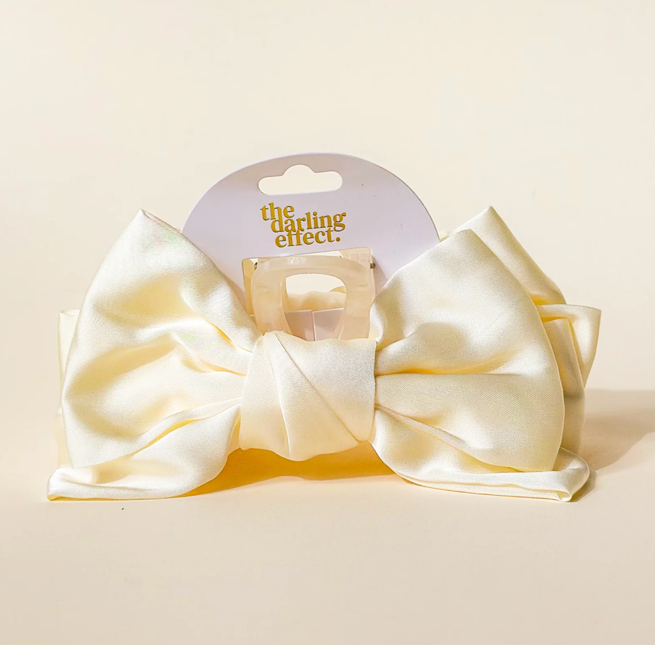 Cream Satin Bow Clip