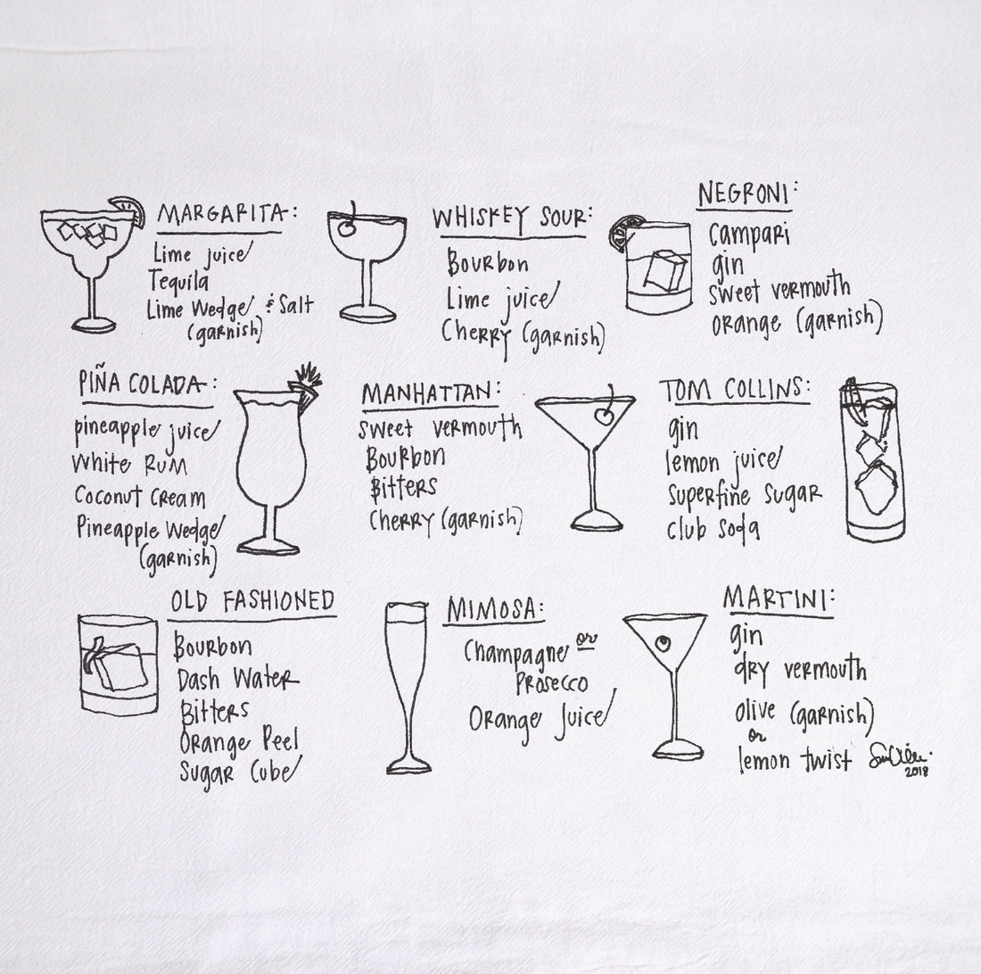 Cocktail Recipes Tea Towel