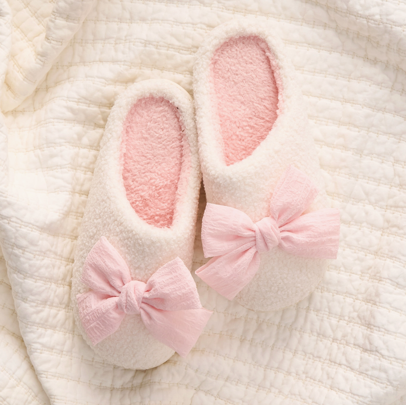 Blush Betty Bow Teddy Slippers