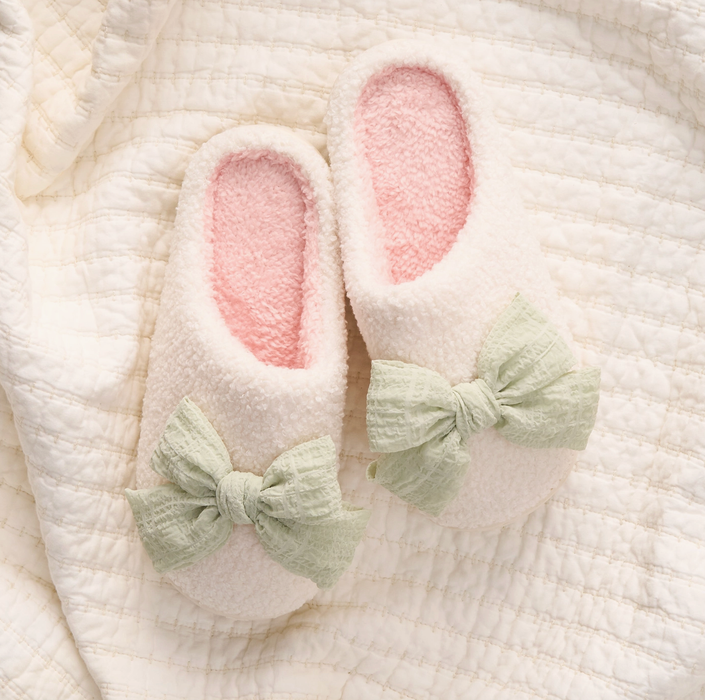 Sage Betty Bow Teddy Slippers